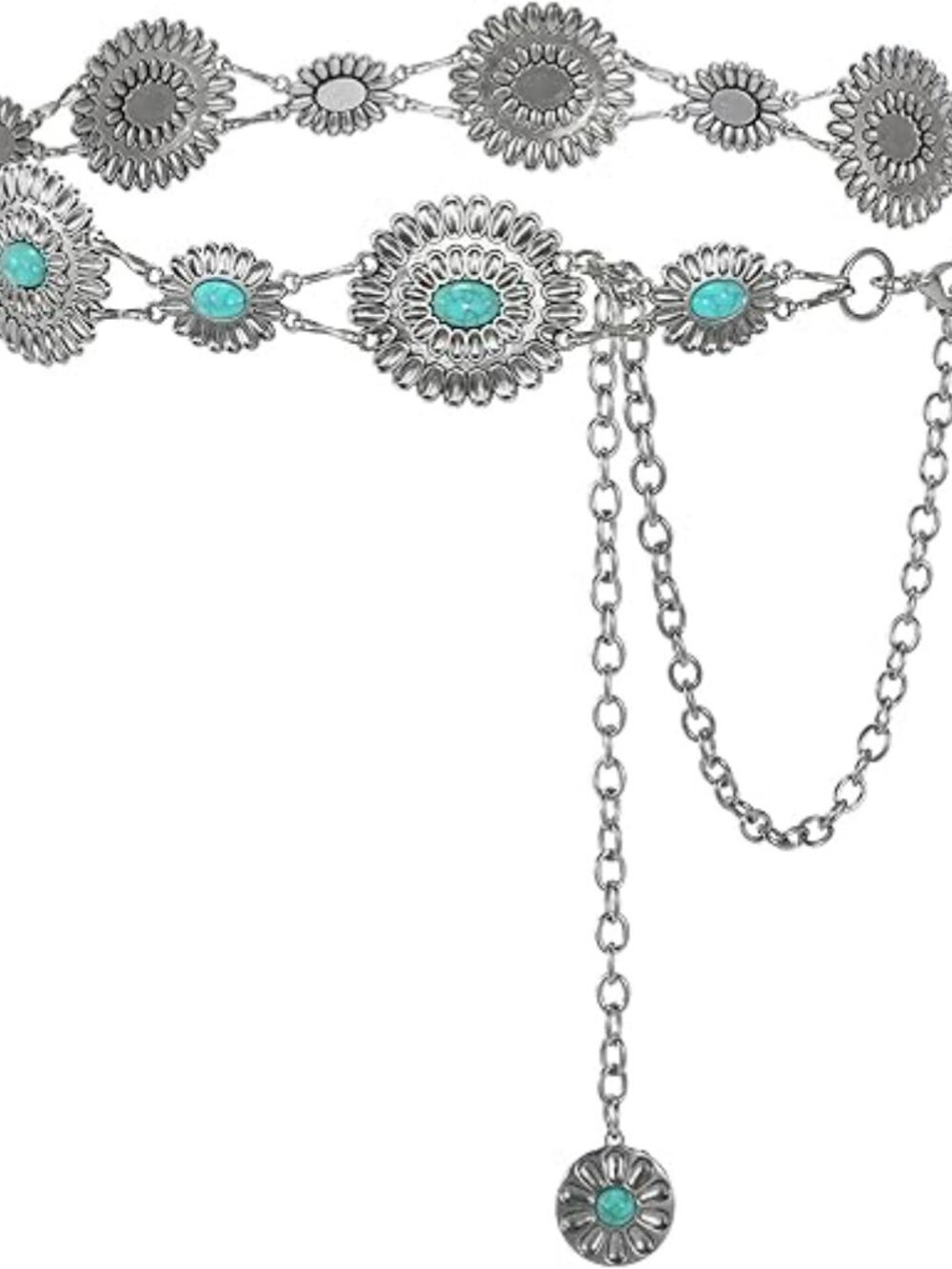 New - Women Western Concho Belt Cowgirl Boho Chain Belt Country Metal Belt - Picture 4 of 4